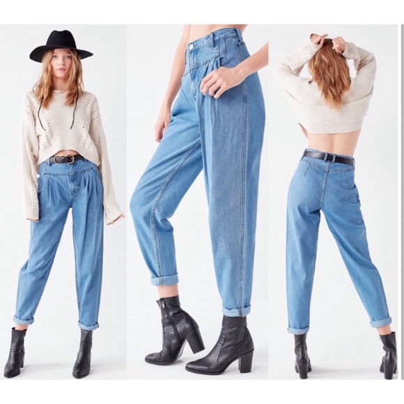 high waisted pleated jeans